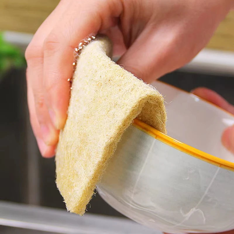 10PCS Natural Sisal Microfiber Sponge Kitchen Dishes Cleaning Cloth Eco Friendly Scouring Pad