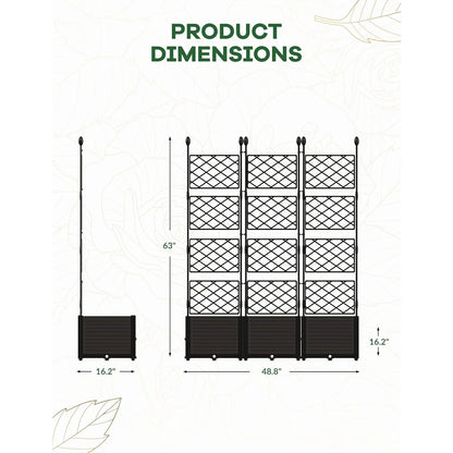 3Pcs Outdoor Raised Planter Box with Trellis Plastic Raised Garden Beds and Metal Trellis for Climbing Plants
