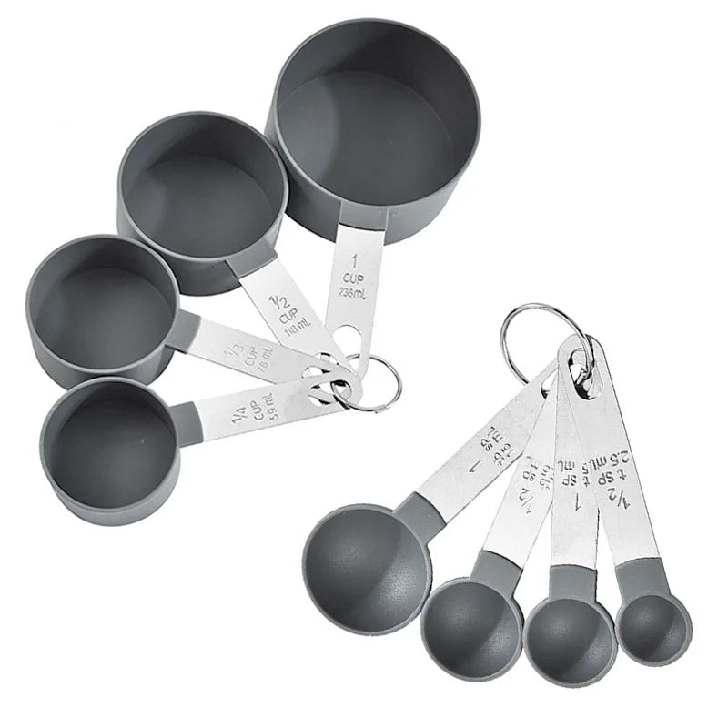 8pcs Measuring Cups & Spoons Set, Stackable Nesting Measure Cups with Stainless Steel Handle for Cooking & Baking