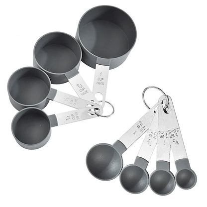 8pcs Measuring Cups & Spoons Set, Stackable Nesting Measure Cups with Stainless Steel Handle for Cooking & Baking