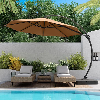 Outdoor Patio Umbrella with Base Included, 11ft Large Sunshade Cantilever Umbrella Deluxe Curvy Aluminum