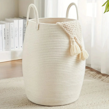 Bohemian Laundry Hamper Basket - 22" Tall Foldable Fabric Storage Bin with Handles