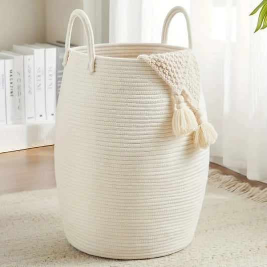 Bohemian Laundry Hamper Basket - 22" Tall Foldable Fabric Storage Bin with Handles