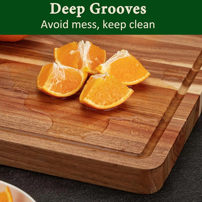 Extra Large Acacia Wood Cutting Board Thick Butcher Block Chopping Board with Side Handles
