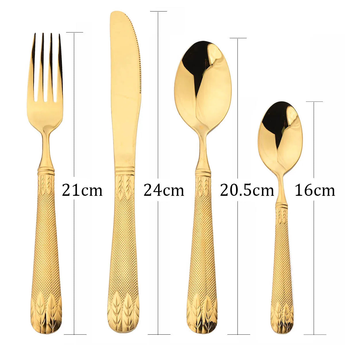 4Pcs Set Gold Wheat Ears Pattern Dinnerware 304 Stainless Steel Tableware