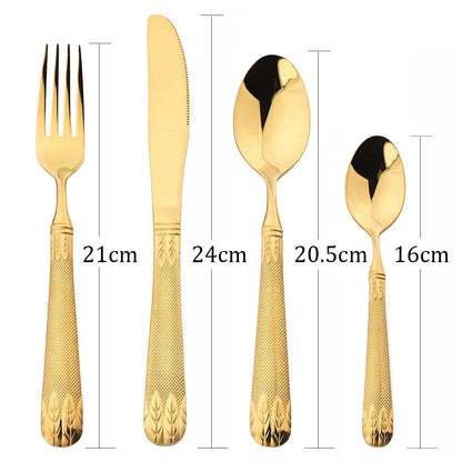 4Pcs Set Gold Wheat Ears Pattern Dinnerware 304 Stainless Steel Tableware