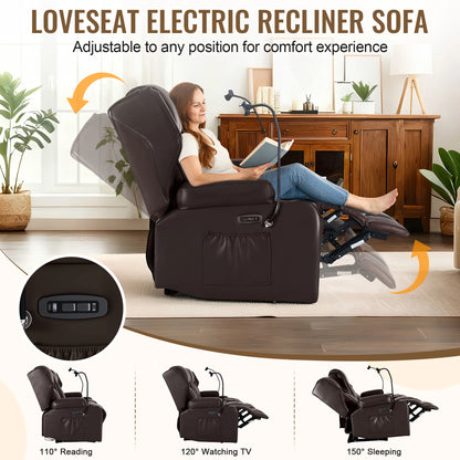 Redlife Loveseat Electric Recliner Sofa for Seniors, Massage & Heat Capacity,Cat-Claw Leather.