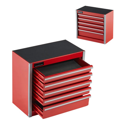 5-Drawer Metal Toolbox Red/Black Portable Small Tool Chest with PP Feet Pads for Garage Workshop Tools Storage