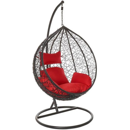 Rattan Shaped Hanging Swing Chair with Metal Stand for Balcony, Courtyard & Patio