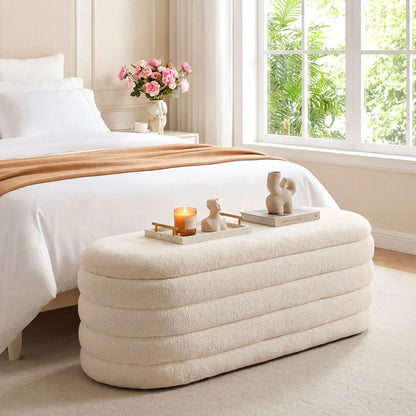 Upholstered Fabric Storage Ottoman Bedroom Bench,