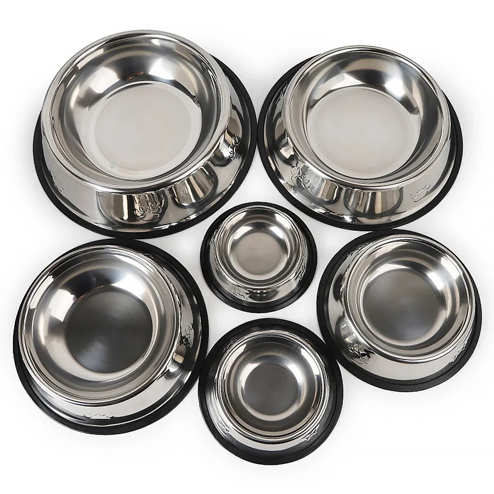 Stainless Steel Dog Cat Food Bowl Pets Quality Metal Pawprint Feeder Non-slip Pet Feeding