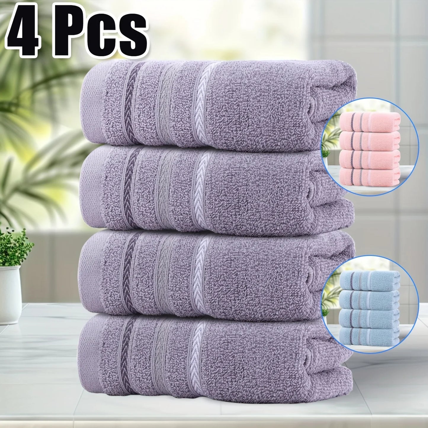 100% Cotton 4 Pack, Luxury Quick Dry Absorbent Towel Set