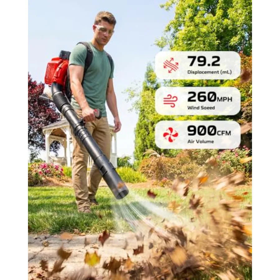 80CC Gas Backpack Leaf Blower with 2-Stroke Engine Heavy-Duty Leaf Blower