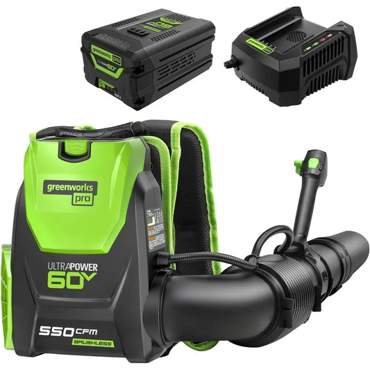 60V 550 Brushless Backpack Blower, 5.0Ah Battery and 6A Charger