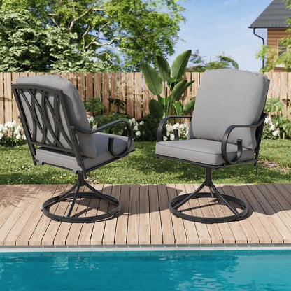 Metal Swivel Patio Chairs Set 2 Thickened Cushion Rocker Outdoor