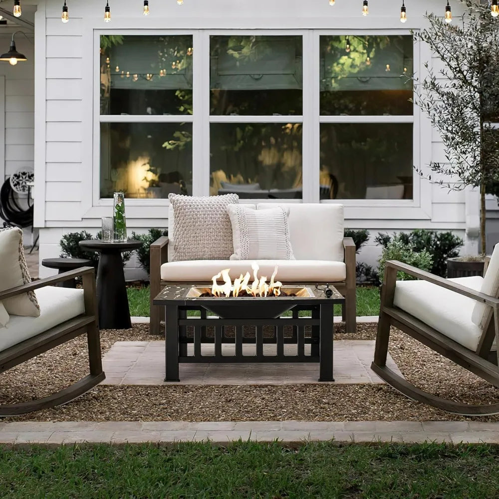 Outdoor Fire Pit, 32 Inch Table Metal Outdoor Fireplaces with Waterproof Cover (Black)