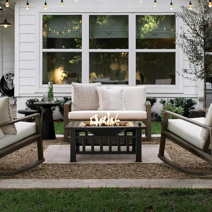 Outdoor Fire Pit, 32 Inch Table Metal Outdoor Fireplaces with Waterproof Cover (Black)