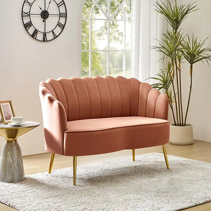 Velvet Loveseat Gold Metal Legs Modern Flower Back 2-Seater