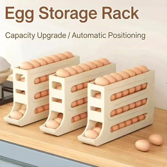 Automatic Rolling Egg Storage Box Refrigerator Door Egg Dispenser Slide Organizer