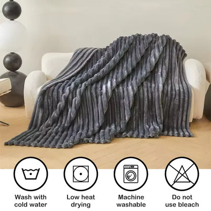 1pc Throw Blanket for Bed Soft & Warm Fluffy Blanket, Decorative Striped Blankets
