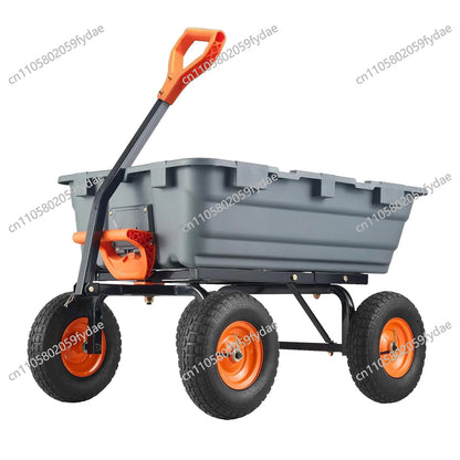 Poly Garden Dump Cart Steel Frame Utility Dump Wagon Outdoor Wheelbarrow for Garden Yard Beach