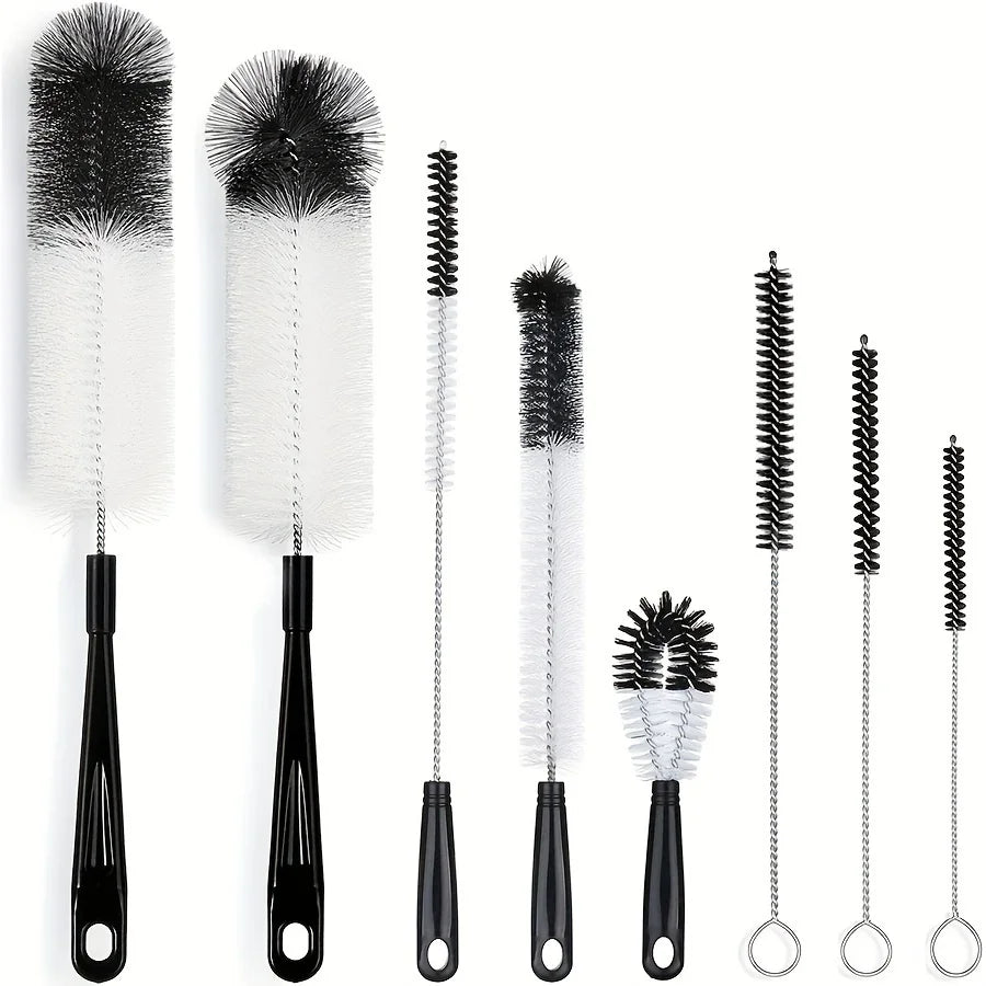 8 Boxed Long Handled Black Bottle Brush Set for Cleaning.