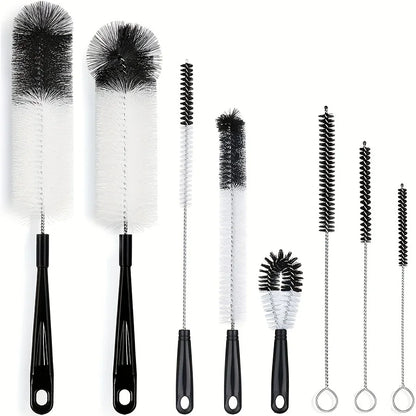 8 Boxed Long Handled Black Bottle Brush Set for Cleaning.
