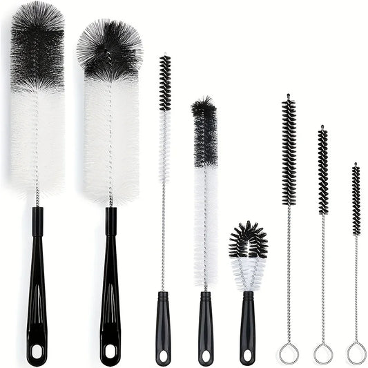 8 Boxed Long Handled Black Bottle Brush Set for Cleaning.