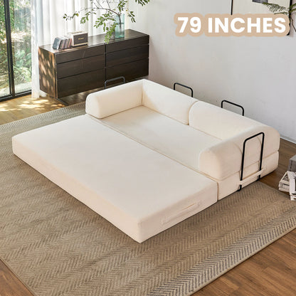 Couch Foldable Convertible Futon Sleeper Sofa Bed Floor Lounge with L-Shaped Armrests