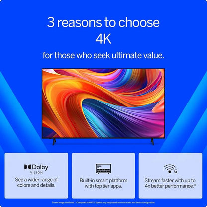 50" 4K Resolution HDR Smart TV, Dolby Vision HDR/HDR10+ (Renewed)