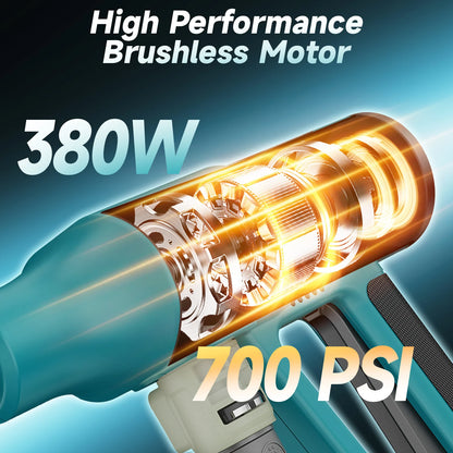 Cordless Pressure Washer, 6-in-1 Nozzle 700PIS Handheld Portable Battery & Charger for Car