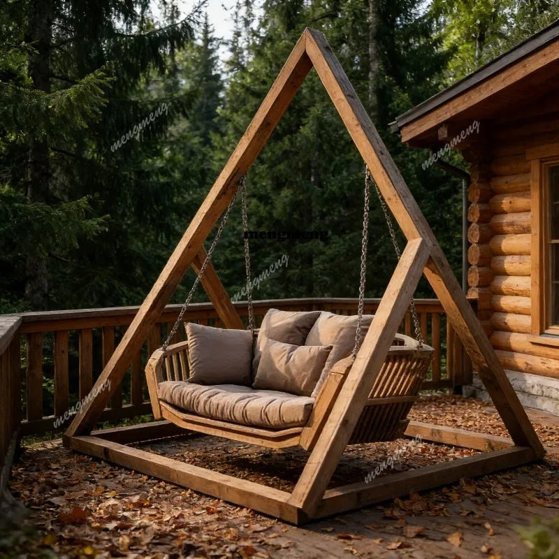 Solid wood outdoor swing chair courtyard balcony hanging basket