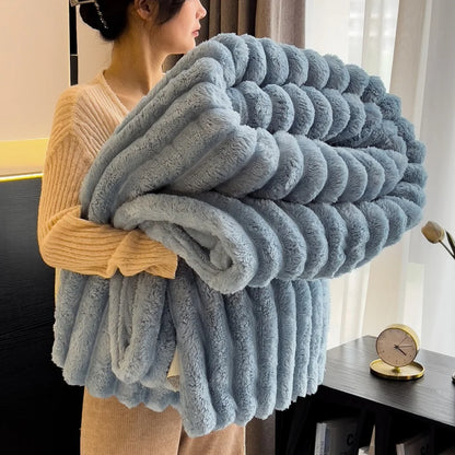 1pc Throw Blanket for Bed Soft & Warm Fluffy Blanket, Decorative Striped Blankets