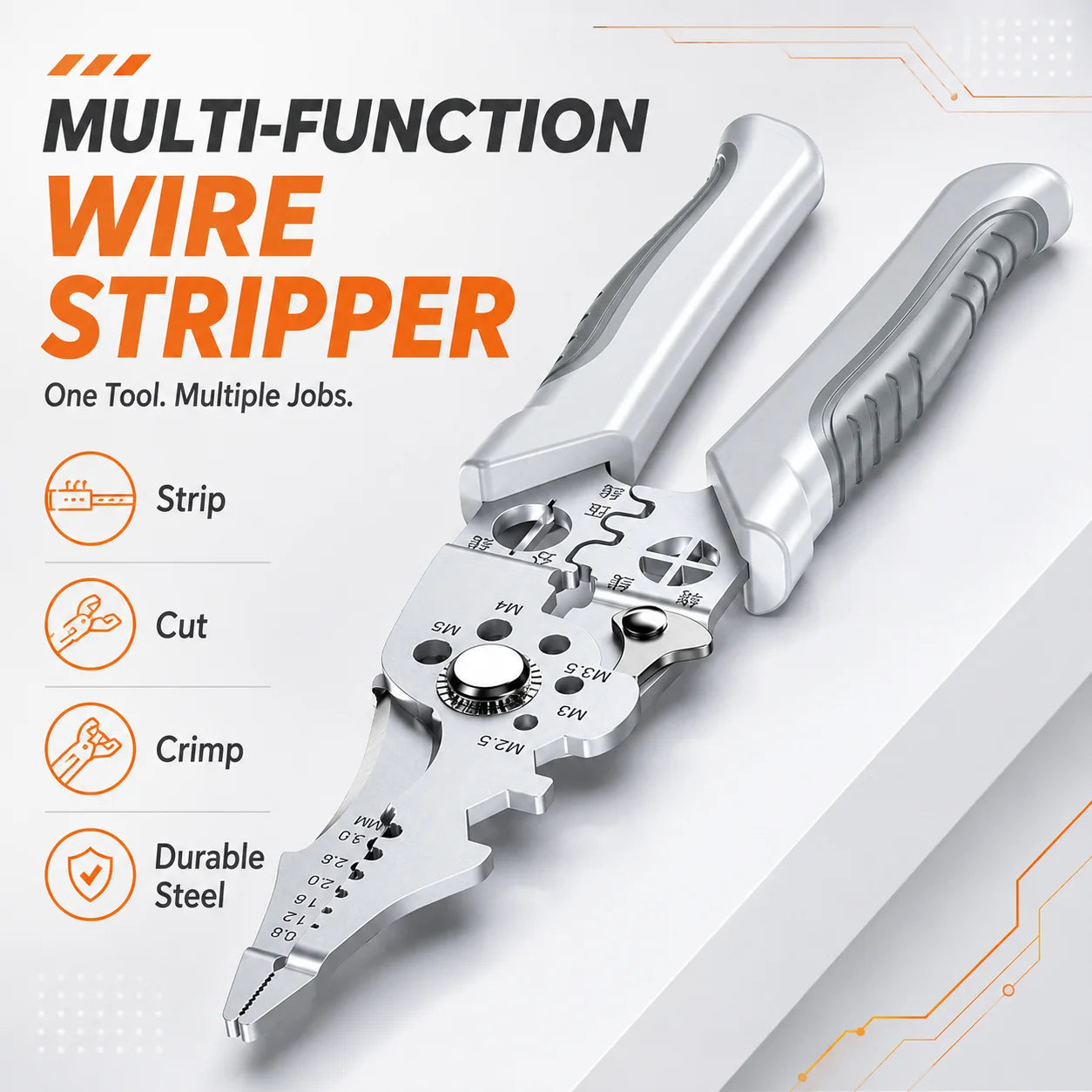 8.5 Inch Multi-Functional Industrial Wire Stripper Cutter Crimper Heavy Duty Stainless Steel Electrical