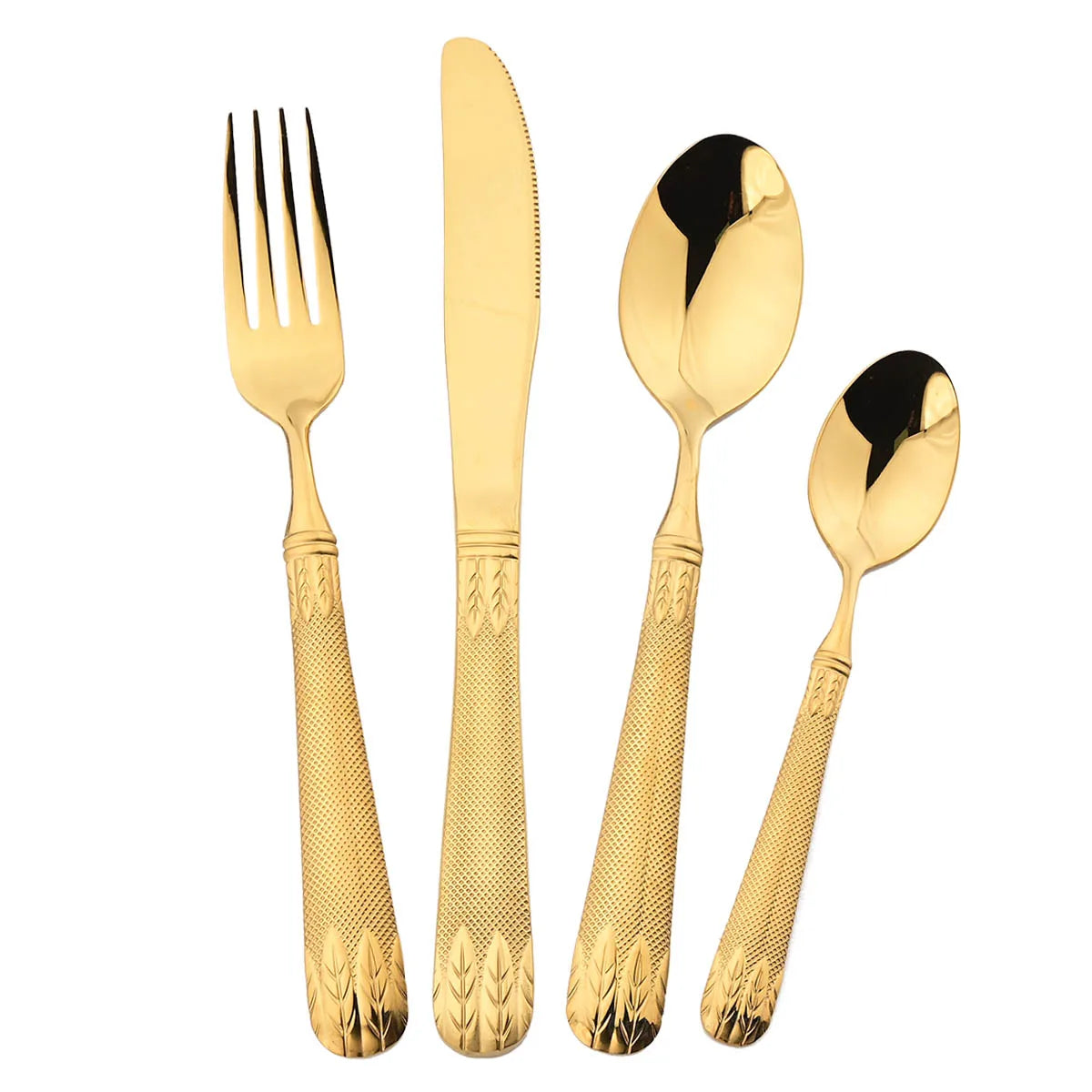 4Pcs Set Gold Wheat Ears Pattern Dinnerware 304 Stainless Steel Tableware