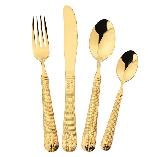 4Pcs Set Gold Wheat Ears Pattern Dinnerware 304 Stainless Steel Tableware