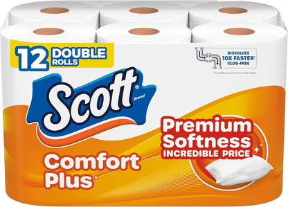 Comfort Plus Toilet Paper, 12 Double Rolls, 231 Sheets per Roll,
