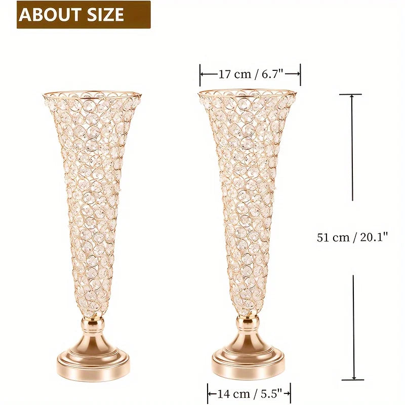 2 Crystal Vases, 20 Inches High, For Use Center Of Dining Table Home Decor