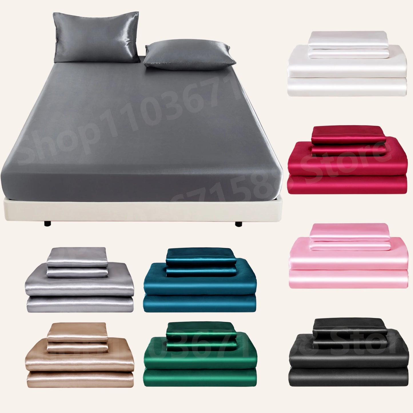 3pc Solid Color Satin Fabric Soft Comfortable Breathble Bedding Set for Bedroom.