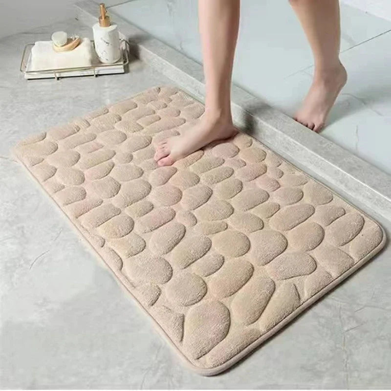 Non-Slip Bathroom Mat Cobblestone Embossed Absorbent Doormat Machine Washable Quick Drying