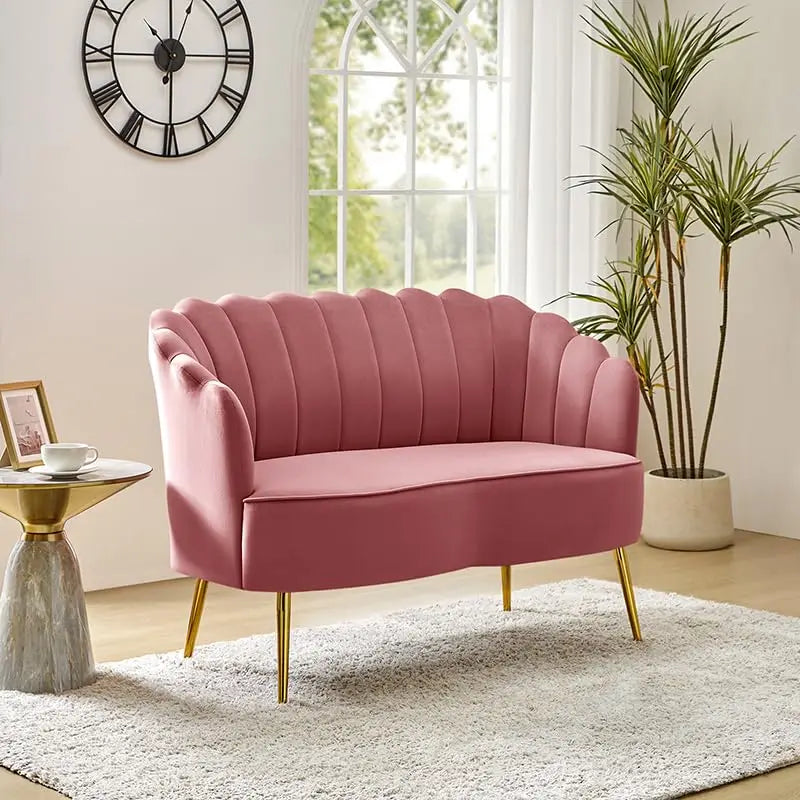 Velvet Loveseat Gold Metal Legs Modern Flower Back 2-Seater