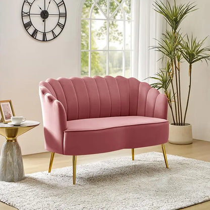 Velvet Loveseat Gold Metal Legs Modern Flower Back 2-Seater