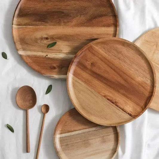 Dish10/15/20/25cm Wooden Round Serving Platter Tray