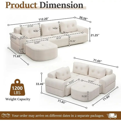 Convertible L-Shaped Sectional Couch with Deep Seating, High-Density Memory Foam, Chaise, and Pet-Friendly Fabric