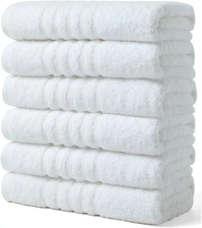 6-Pack 100% Cotton Bath Towels, 24x48 Inches, High Absorbency Quick Drying, White