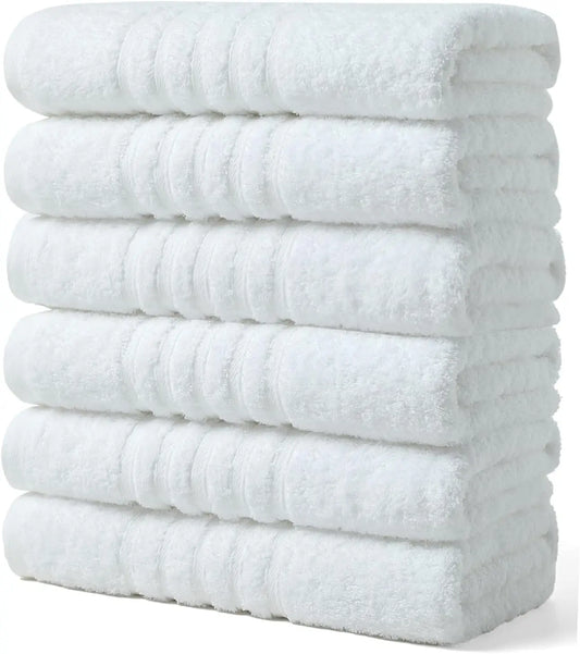 6-Pack 100% Cotton Bath Towels, 24x48 Inches, High Absorbency Quick Drying, White