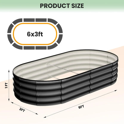 2-Pack Oval Galvanized Steel Raised Garden Bed Open Base Safety Edge Metal Plant