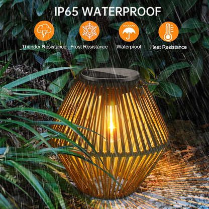 Solar Lights Outdoor Waterproof Boho Light for Outside Hanging Rattan Lantern Decoration for Garden Yard Patio