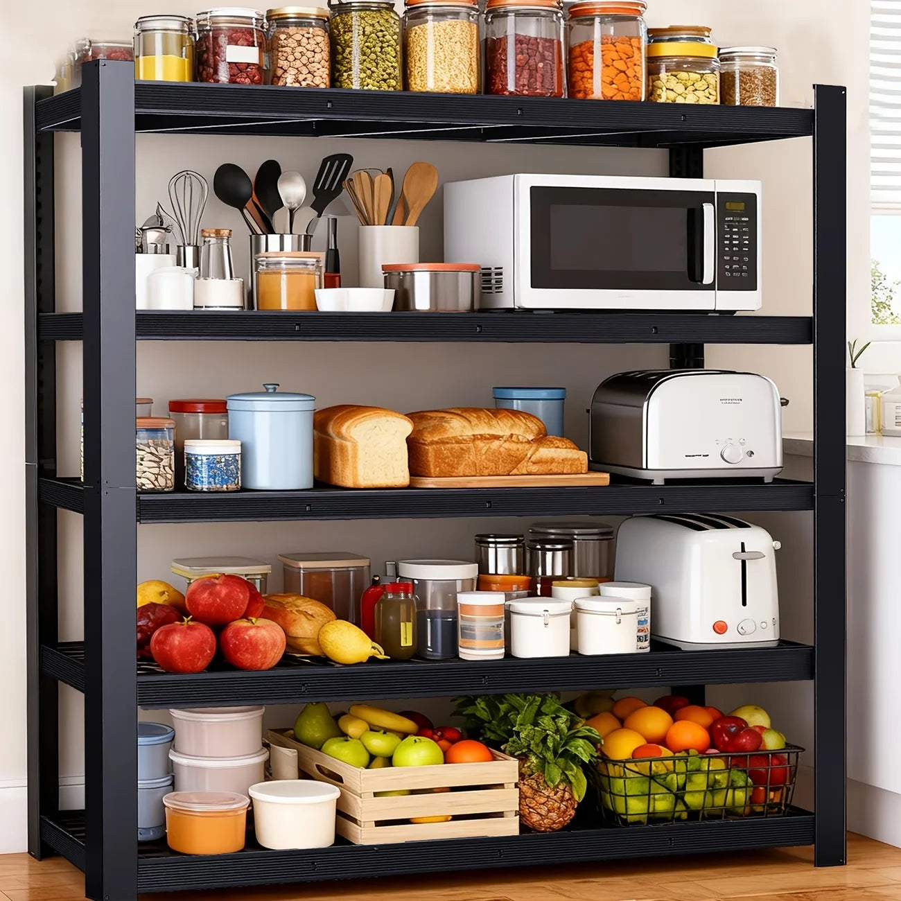 Steel Heavy Duty Garage Organizer Rack, Adjustable Height Metal Shelving for Garage Basement Workshop, Home Tool Storage
