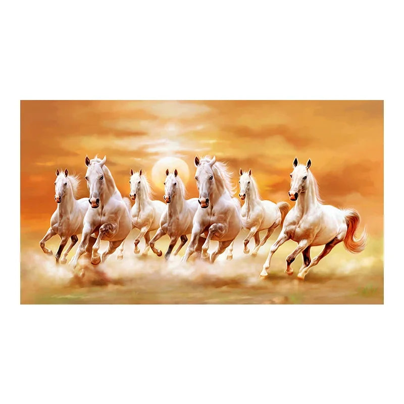 Modern Simple Wall Art 7 Running White Horses Sunset Scenery HD Canvas